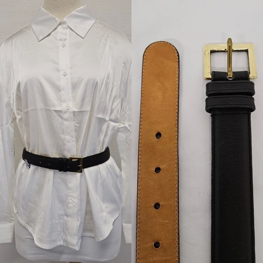 Coach Belt in Cowhide Leather and Solid Brass in Black and Gold Size 32